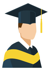 Graduate portrait. Young man in black gown and graduation hat