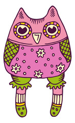 Funny owl. Soft textile stuffed bird toy