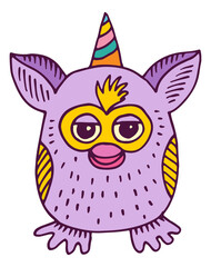 Soft owl toy. Magic bird sketch. Baby animal