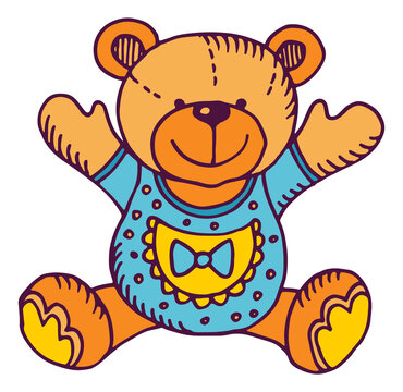 Teddy bear in hand drawn style. Classic soft toy