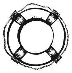 Lifebuoy engraving. Lifesaver ring. Ship safety wheel © ONYXprj