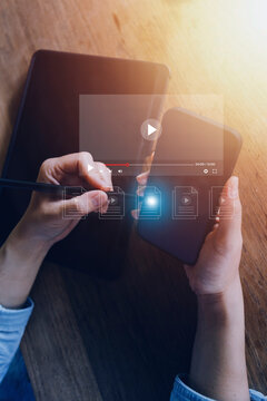 man using mouse and keyboard for streaming online, watching video on internet, live concert, show or tutorial