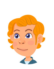 Kid head portrait. Smiling cartoon boy, Child avatar