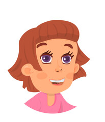 Fototapeta premium Cute little girl portrait. Kindergarten logo. Cartoon child avatar