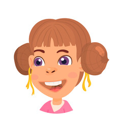 Happy girl icon. Laughing kid portrait in cartoon style