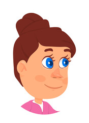 Cute girl portrait. Cartoon kid with big blue eyes