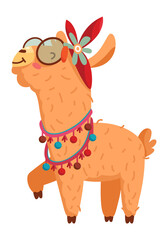 Funny cartoon llama. Cute peruvian alpaca in glasses