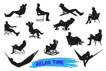 Set of silhouettes of seated people. Vector graphics.