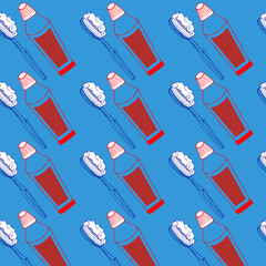 Seamless dental pattern toothpaste, brush and dental elements. For printing and complementing corporate style.