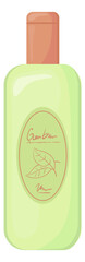 Green cosmetic bottle icon. Cartoon lotion container