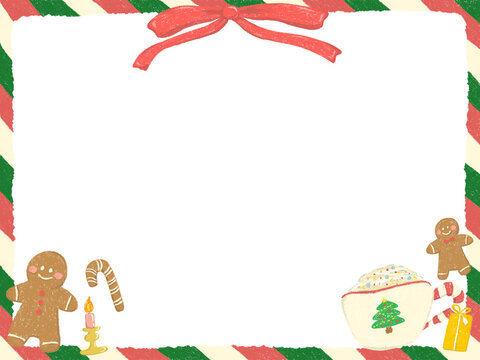 Christmas decoration frame gingerbread man and egg knock cute hand drawn illustration / クリスマスの装飾フレーム　ジンジャーブレッドマンとエッグノック かわいい手描きイラスト
