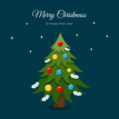 Christmas, New Year greeting card, invitation with christmas tree. Vector illustration.