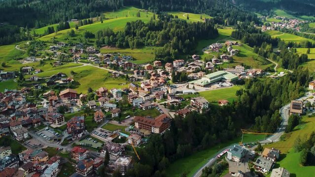 City Moena in Italy surrounded with mountains.