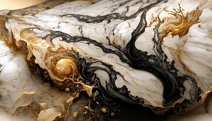 Fluid art. Liquid stains of paint. Marble background. Texture black and white marble. 3D render. Raster illustration.