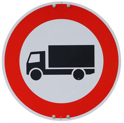 isolated road sign prohibiting trucks