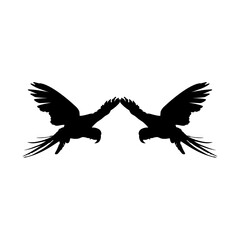Flying Pair of the Macaw Bird Silhouette for Logo, Pictogram, Art Illustration, Website or Graphic Design Element. Vector Illustration 