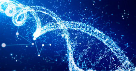 Digital DNA helix, plexus animation of  human genome. Biotechnology, genetic engineering, biology. Abstract 4k Background, 3D illustration of Deoxyribonucleic acid molecule