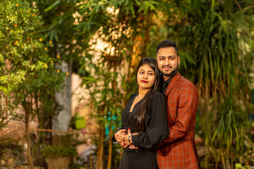 New Delhi, India - Oct 2 22: Pre wedding shoot of a young Indian couple at Photo Paradise studio in Delhi India.