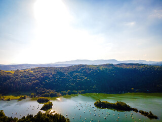 Aerial view of Windermere in Lake District, a region and national park in Cumbria in northwest England