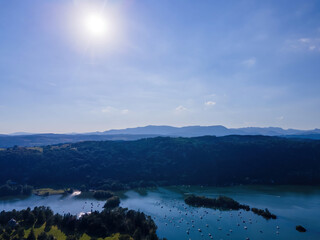 Aerial view of Windermere in Lake District, a region and national park in Cumbria in northwest England