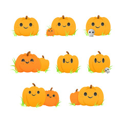 Set of cute orange pumpkins for Halloween