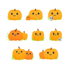 Fototapeta premium Set of cute orange pumpkins for Halloween
