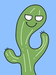 cute cactus cartoon on blue background