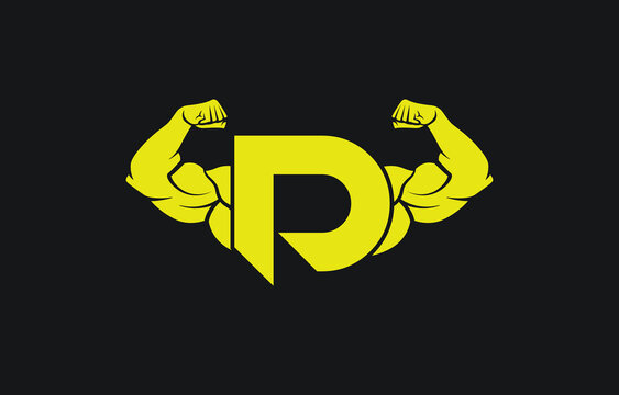 Fitness Gym logo with letter D, bicep flex logo, design, vector, emblem.