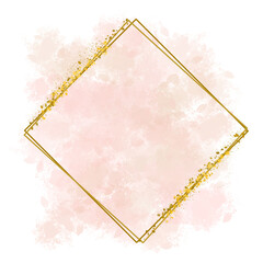 pink watercolor splash with golden square frame and splatter