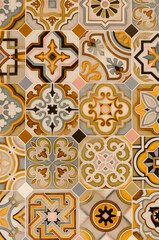 Texture of Moroccan ceramic tiles. ceramic tiles in oriental style. Portuguese tiles. Background of colorful vintage ceramic tiles, wall, floor decoration.