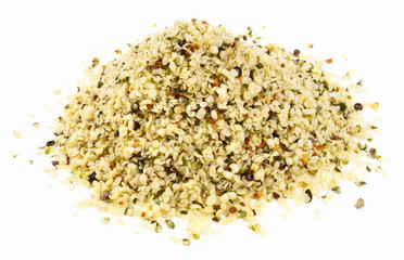 Shelled Hemp Seed on white Background, Isolated - Healthy Fatty Acids
