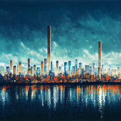 Naklejka premium Bright retro futuristic city
