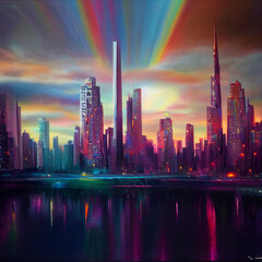 Obraz premium Bright retro futuristic city