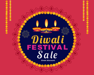 Diwali festival sale, big discount sale. Indian festival of lights, Diya on beautiful background. vector illustration.