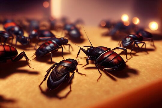 A lot of cockroaches infest the house. Epidemic of Germanic cockroach and blatta orientalis, more commonly called cockroach symbol of dirt and pollution. 3D rendering