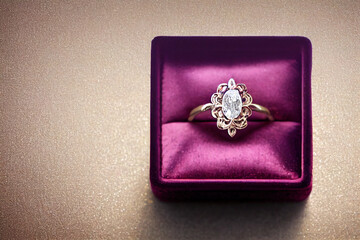 Engagement (wedding) ring  in box. 3d illustration