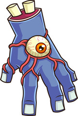 Scary Evil Zombie Hand Cartoon With One Eye Walking. Hand Drawn Illustration Isolated On Transparent Background