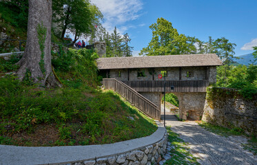 Fototapeta na wymiar Visiting Bled castle on a sunny summer day, Slovenia
