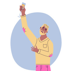 Happy young man at celebration party. Birthday or New Year eve. Vector flat illustration, isolated on a white background