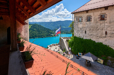 Visiting Bled castle on a sunny summer day, Slovenia
