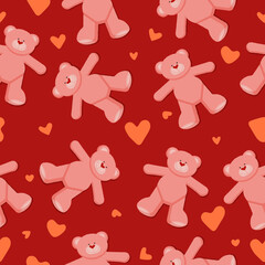 Valentine's day vector seamless pattern with  hearts and teddy bears