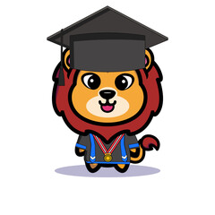 Art illustration symbol mascot character animal design kawaii lion costume equipment of graduation celebrate