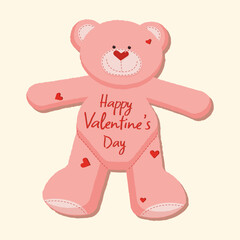 Valentine's day vector illustration with teddy bear, hearts and lettering.