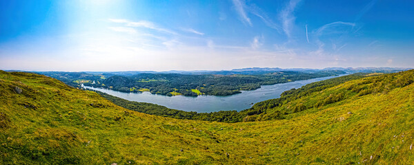 Fototapeta na wymiar Aerial view of Windermere in Lake District, a region and national park in Cumbria in northwest England