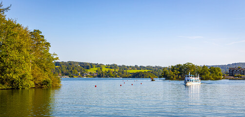 Wendermere lake near Bowness-on-Windermere in Lake District, a region and national park in Cumbria in northwest England