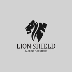 Lion shield logo design template. Vector illustration