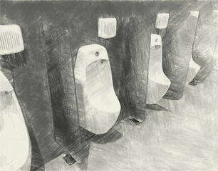 black and white of urinal in toilet