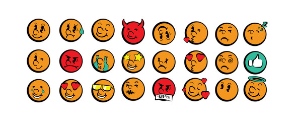 big set of emoji with vintage smile , cartoon smile emoji