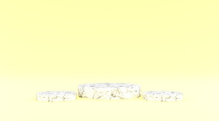3d illustration render marble texture podium with yellow background