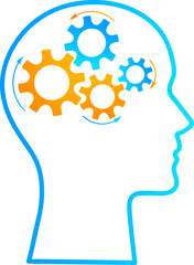 Head silhouette inspiration concept set vector illustration. Creative graphic collection with head profile and gear machine. Blue human silhouette technology background concept.